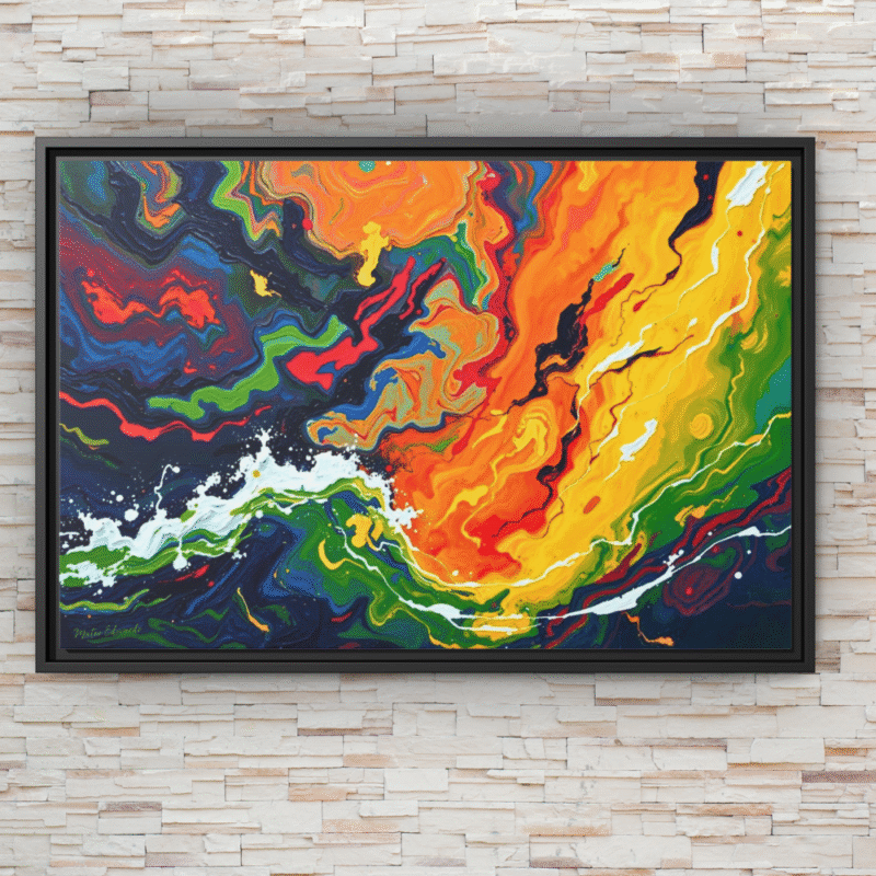 Color Storm | Abstract Fluid Framed Canvas Wall Art - Image 2