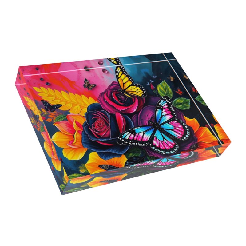 Butterfly Garden Bloom | Floral Fantasy Acrylic Photo Block - Image 3