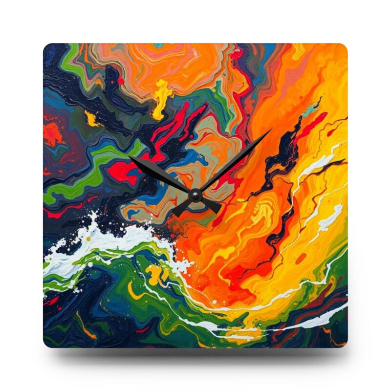 Fluid Chaos Abstract Pour Acrylic Wall Clock - Image 3