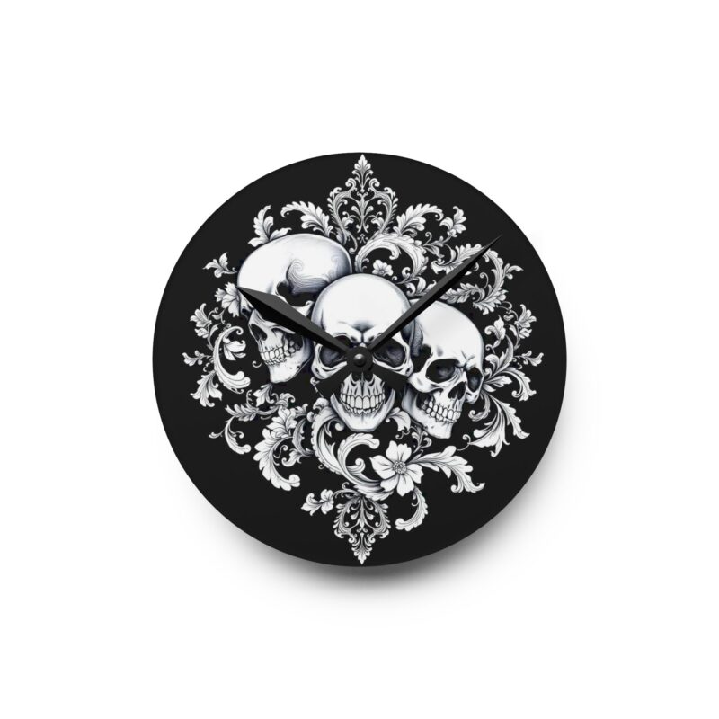 Baroque Mortality Ornate Skull Acrylic Wall Clock - Image 2