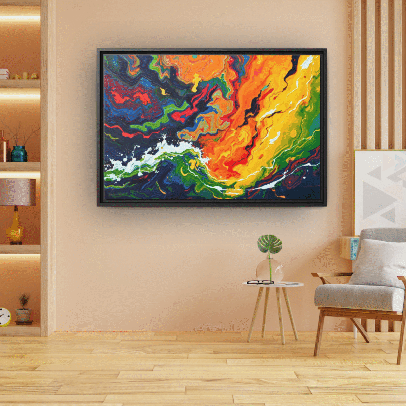 Color Storm | Abstract Fluid Framed Canvas Wall Art - Image 7