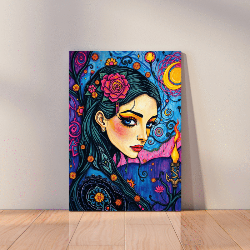 The Watcher’s Flame - Neo Symbolist Canvas Wall Art - Image 4