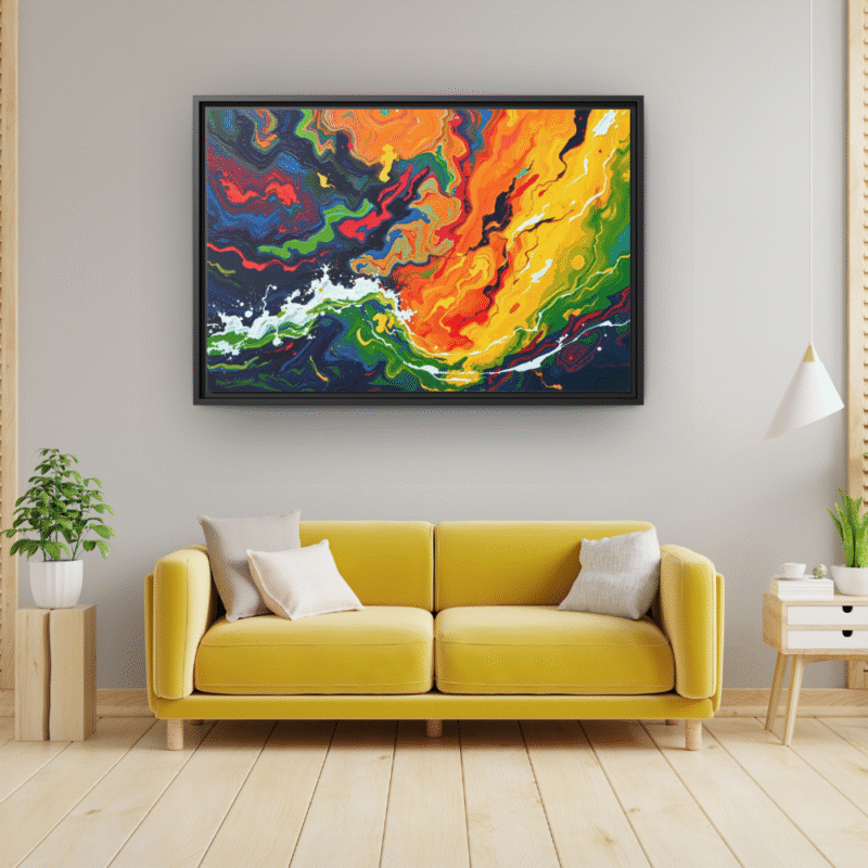 Color Storm | Abstract Fluid Framed Canvas Wall Art - Image 5
