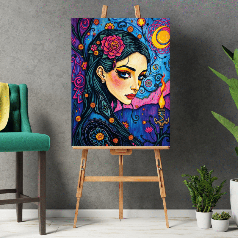 The Watcher’s Flame - Neo Symbolist Canvas Wall Art - Image 2
