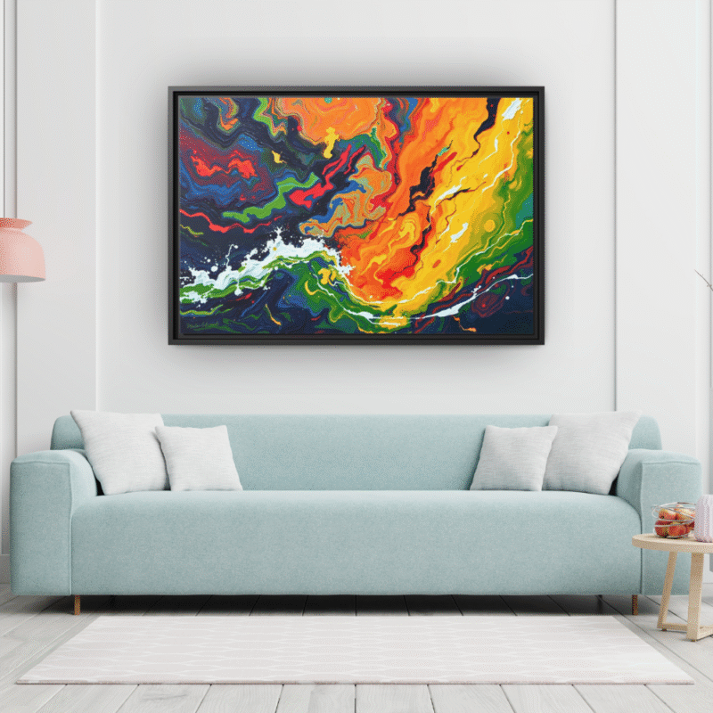 Color Storm | Abstract Fluid Framed Canvas Wall Art - Image 3
