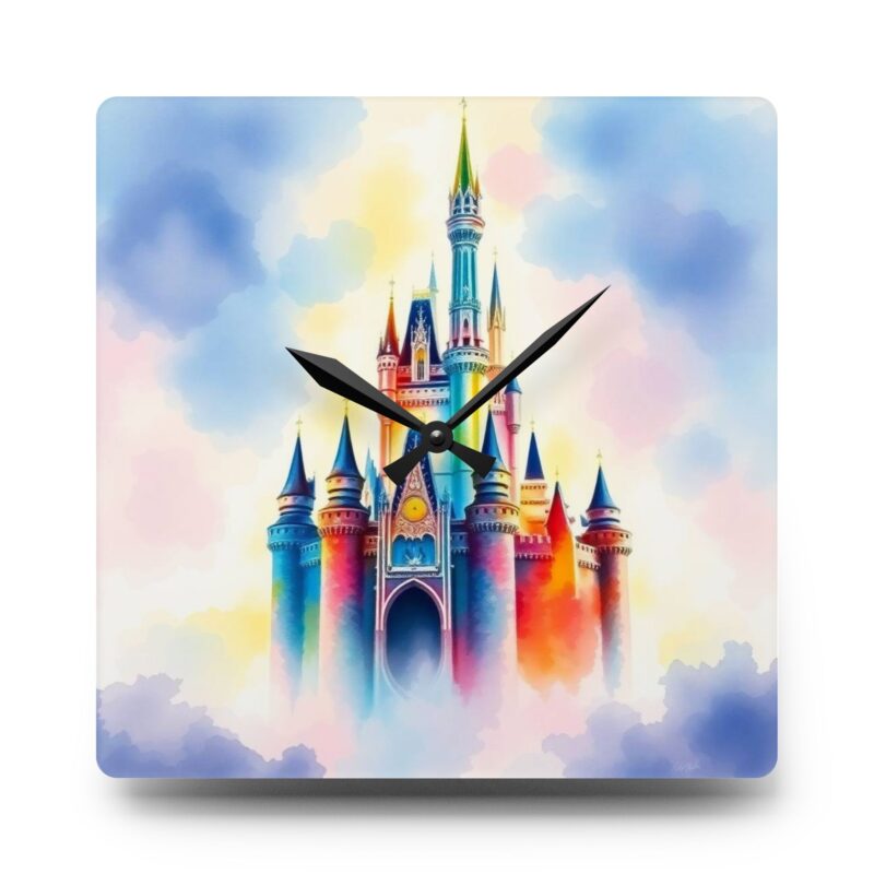 Glowing Palace Dreamscape Watercolor Acrylic Wall Clock - Image 3