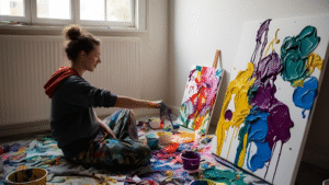 A woman painting imperfect art. a blog by mateo edwardo