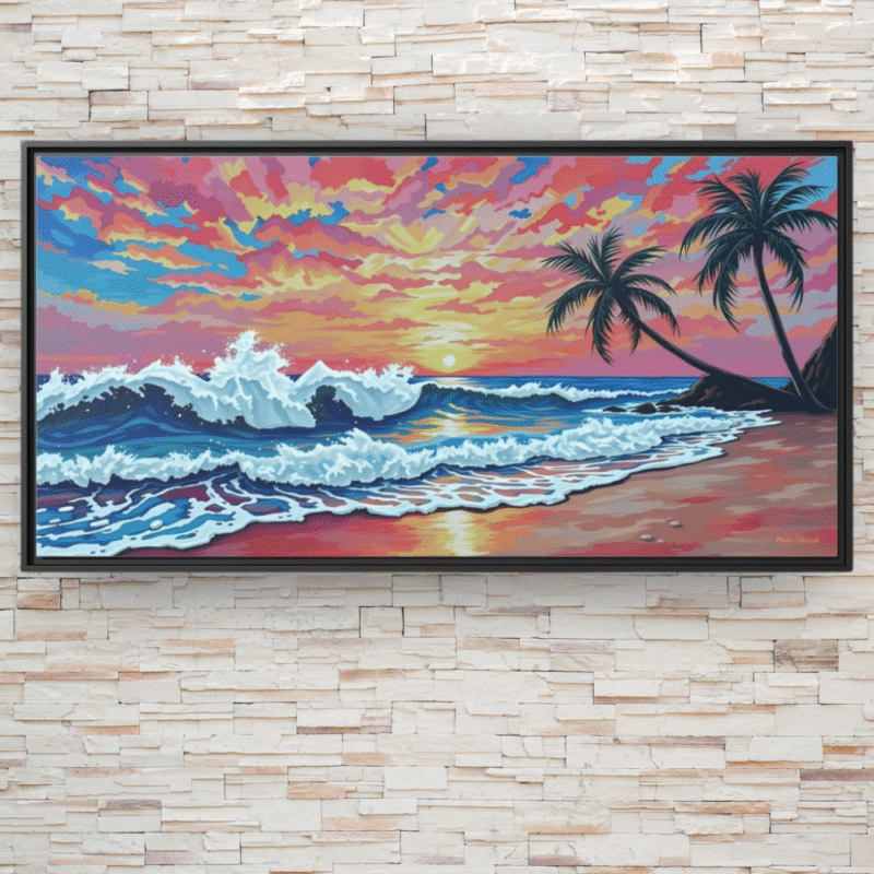 Coral Sunset Palm Beach Canvas Art - Image 2