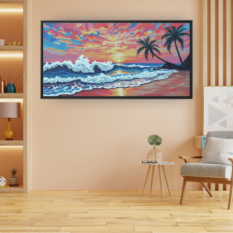 Coral Sunset Palm Beach Canvas Art - Image 8