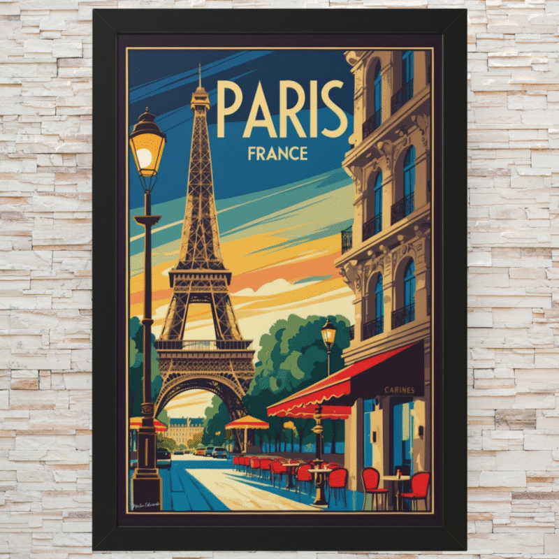 Vintage Paris Cafe Eiffel Tower Art Print | Paris Travel Poster Wall Art - Image 2