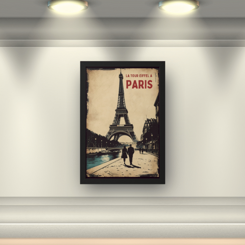 Paris Vintage Romance Seine Art Print | Eiffel Tower Couple Travel Poster - Image 4