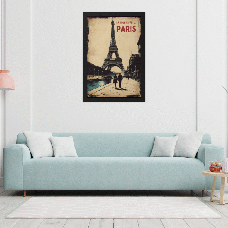 Paris Vintage Romance Seine Art Print | Eiffel Tower Couple Travel Poster - Image 3