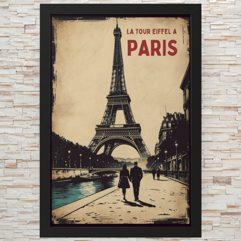 Paris Vintage Romance Seine Art Print | Eiffel Tower Couple Travel Poster - Image 2