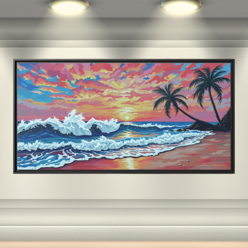 Coral Sunset Palm Beach Canvas Art - Image 5