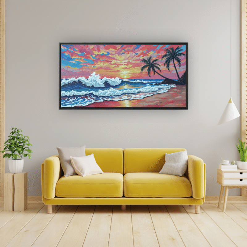 Coral Sunset Palm Beach Canvas Art - Image 6