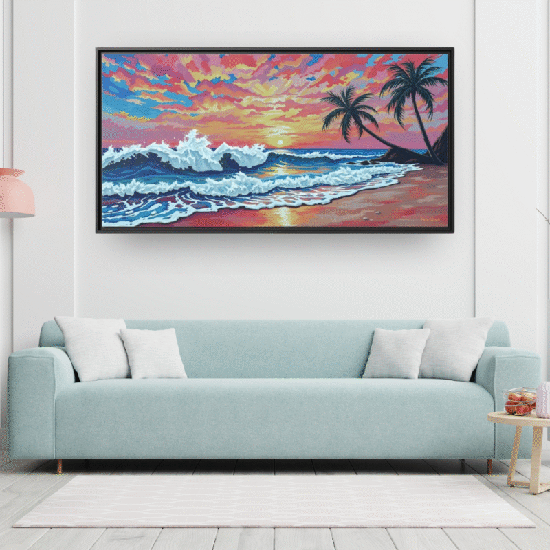 Coral Sunset Palm Beach Canvas Art - Image 3