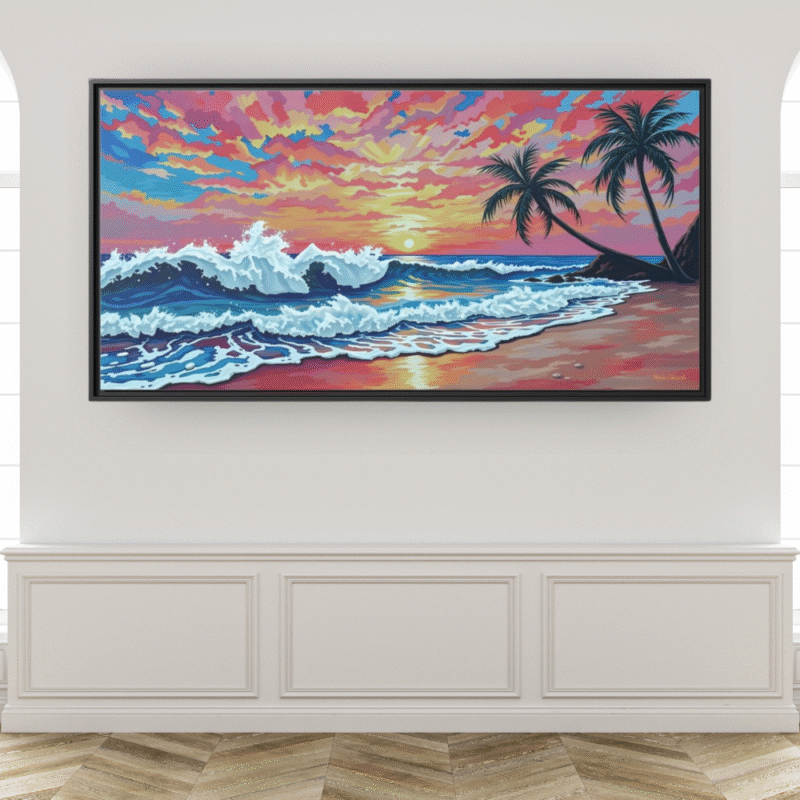Coral Sunset Palm Beach Canvas Art - Image 7