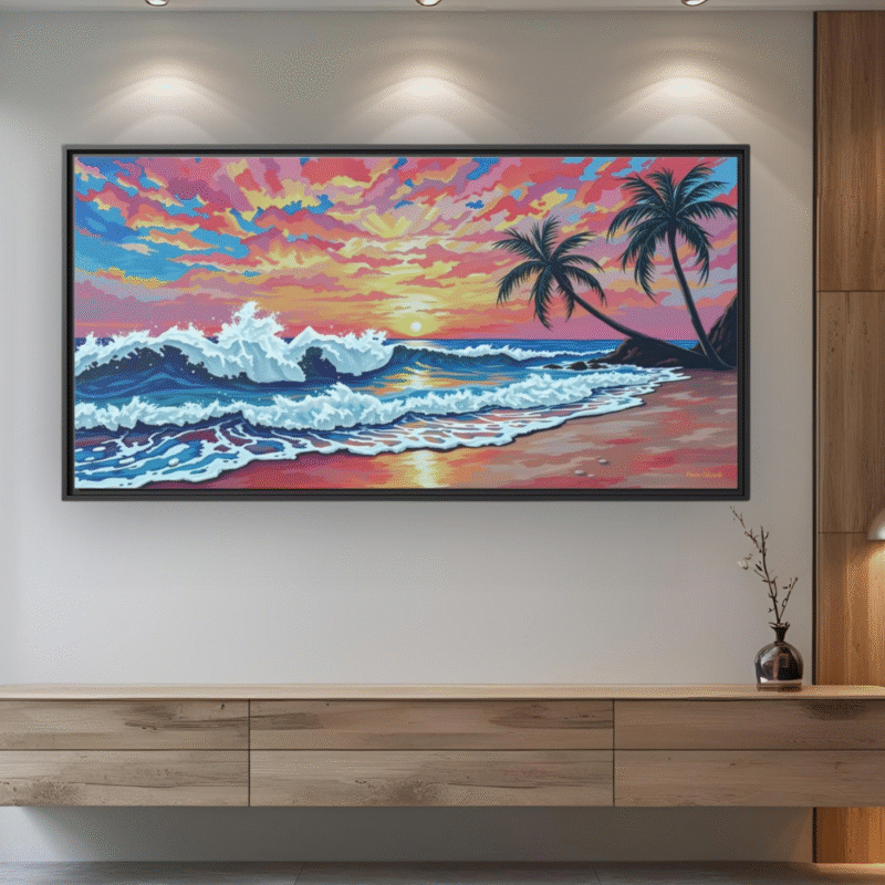 Coral Sunset Palm Beach Canvas Art - Image 4