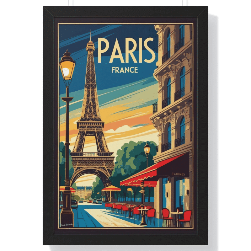 Vintage Paris Cafe Eiffel Tower Art Print | Paris Travel Poster Wall Art