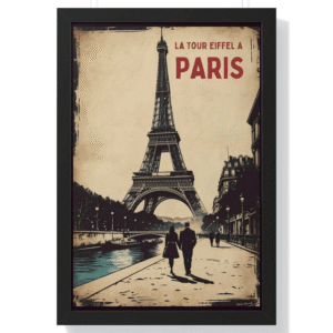 Paris Vintage Romance Seine Art Print | Eiffel Tower Couple Travel Poster